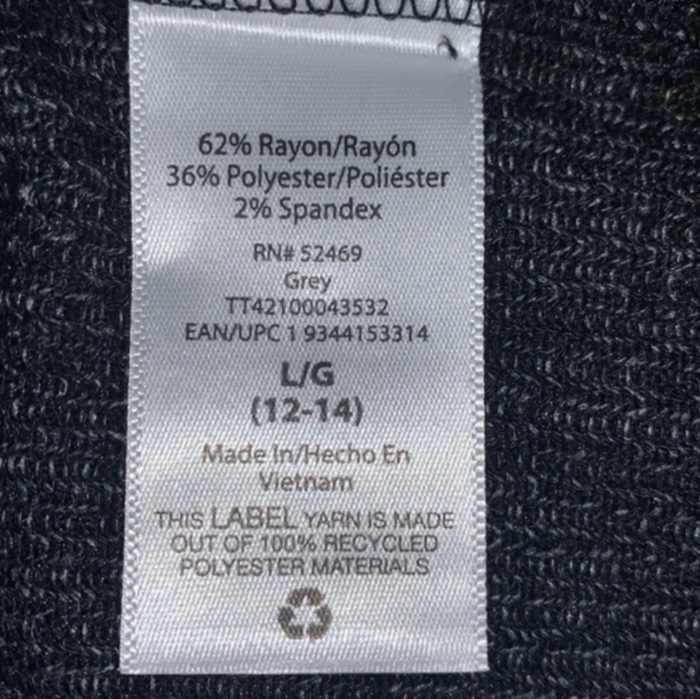 Time & Tru Grey & Black Ribbed Long Sleeve Pullover V-Neck Knit Top Sz L - Picture 12 of 16